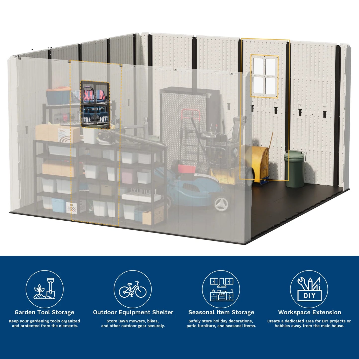 10X10Ft Resin Garden Shed with Skylight & Lock, Weatherproof Outdoor Storage for Tools & Equipment, Beige