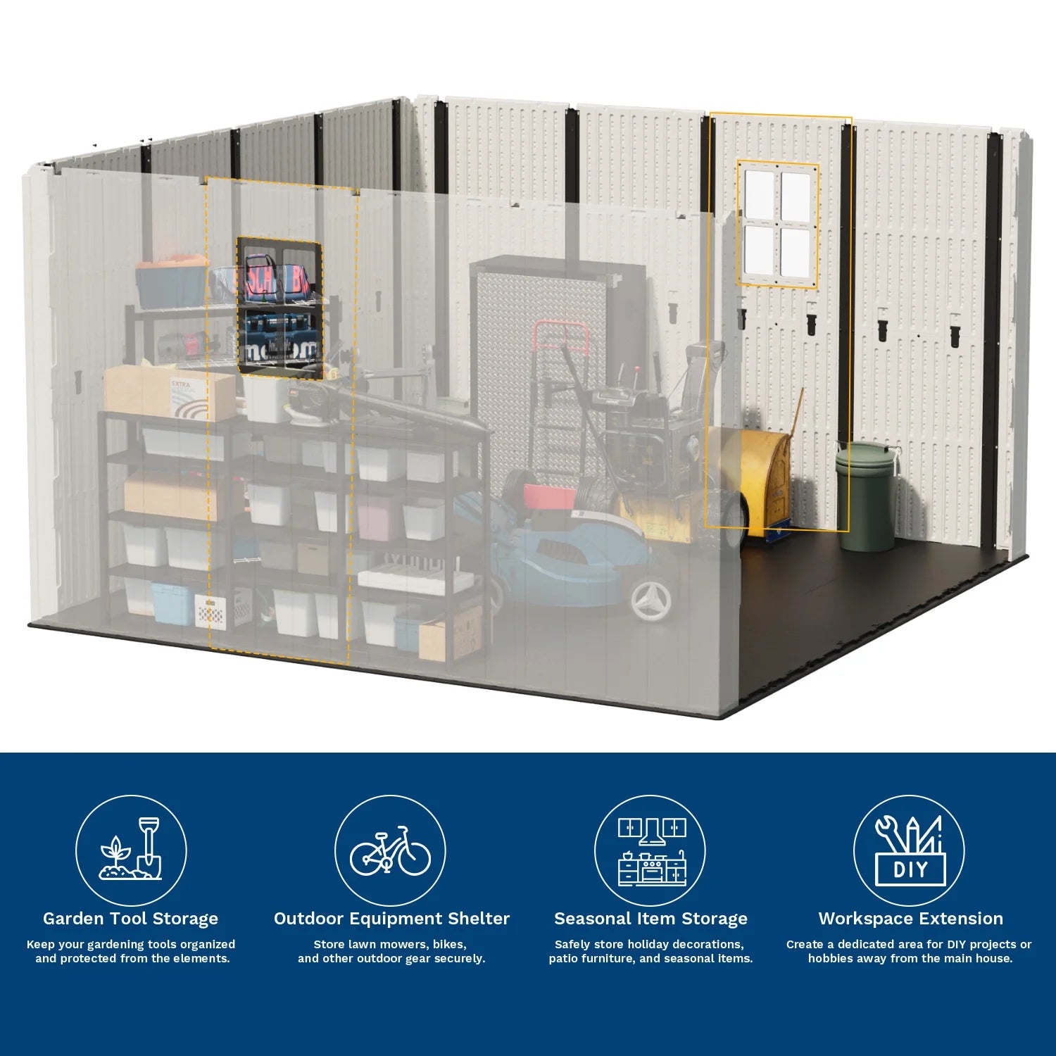 10X10Ft Resin Garden Shed with Skylight & Lock, Weatherproof Outdoor Storage for Tools & Equipment, Beige
