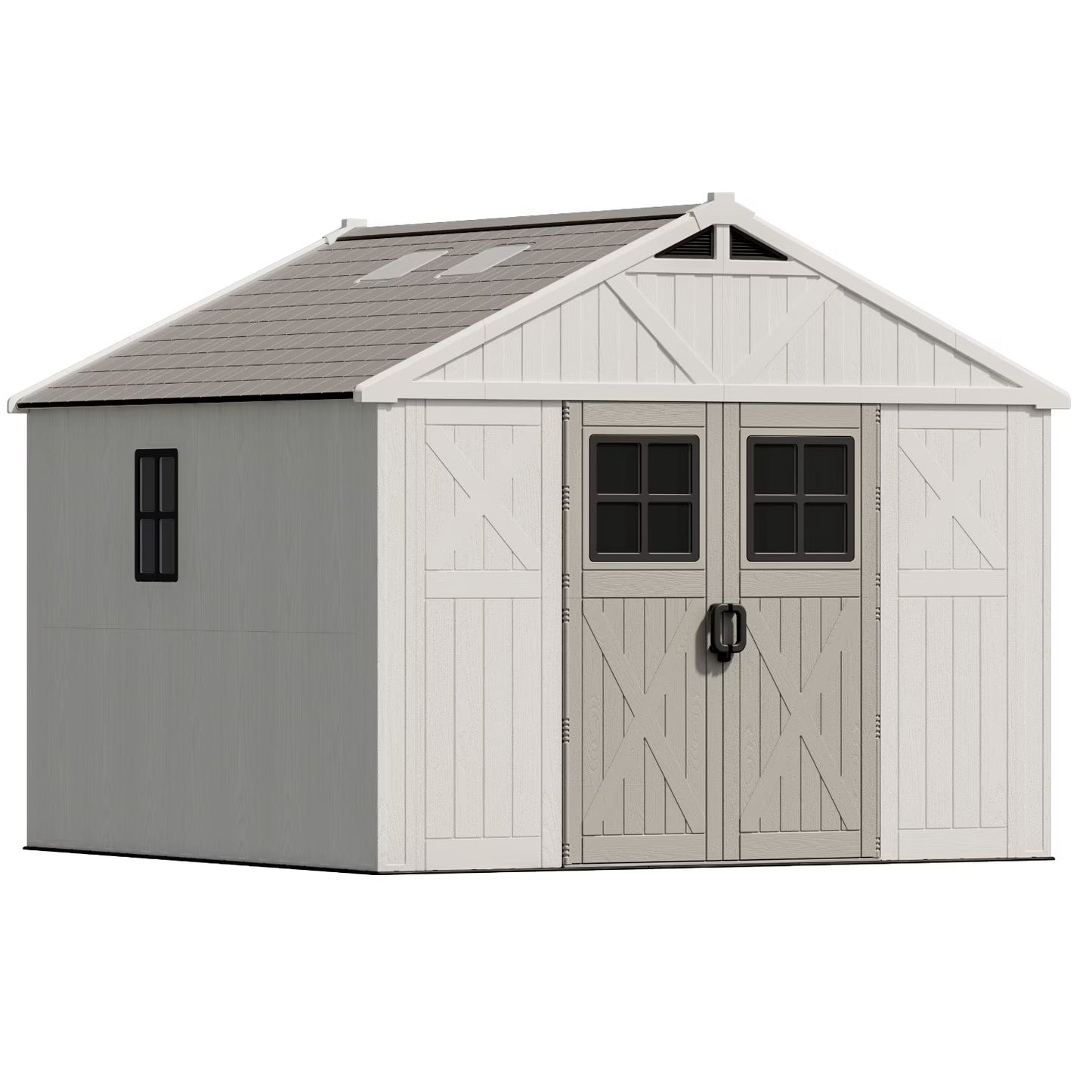 10X10Ft Resin Garden Shed with Skylight & Lock, Weatherproof Outdoor Storage for Tools & Equipment, Beige