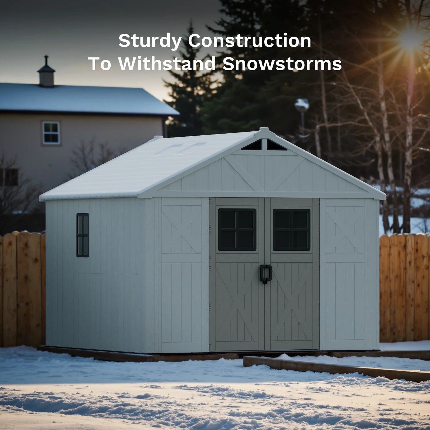 10X10Ft Resin Garden Shed with Skylight & Lock, Weatherproof Outdoor Storage for Tools & Equipment, Beige
