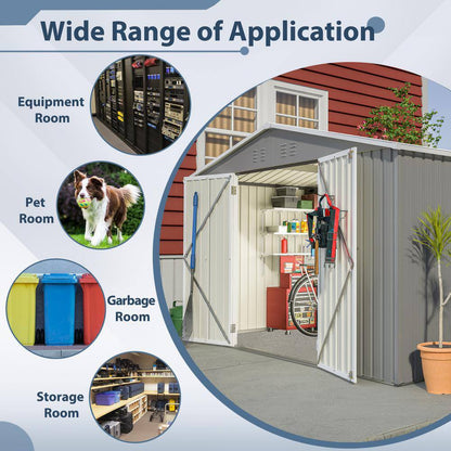 10 Ft. X 8 Ft. Grey Outdoor Storage Metal Shed with Lockable Doors, All Weather Tool Shed for Garden, Backyard, Lawn