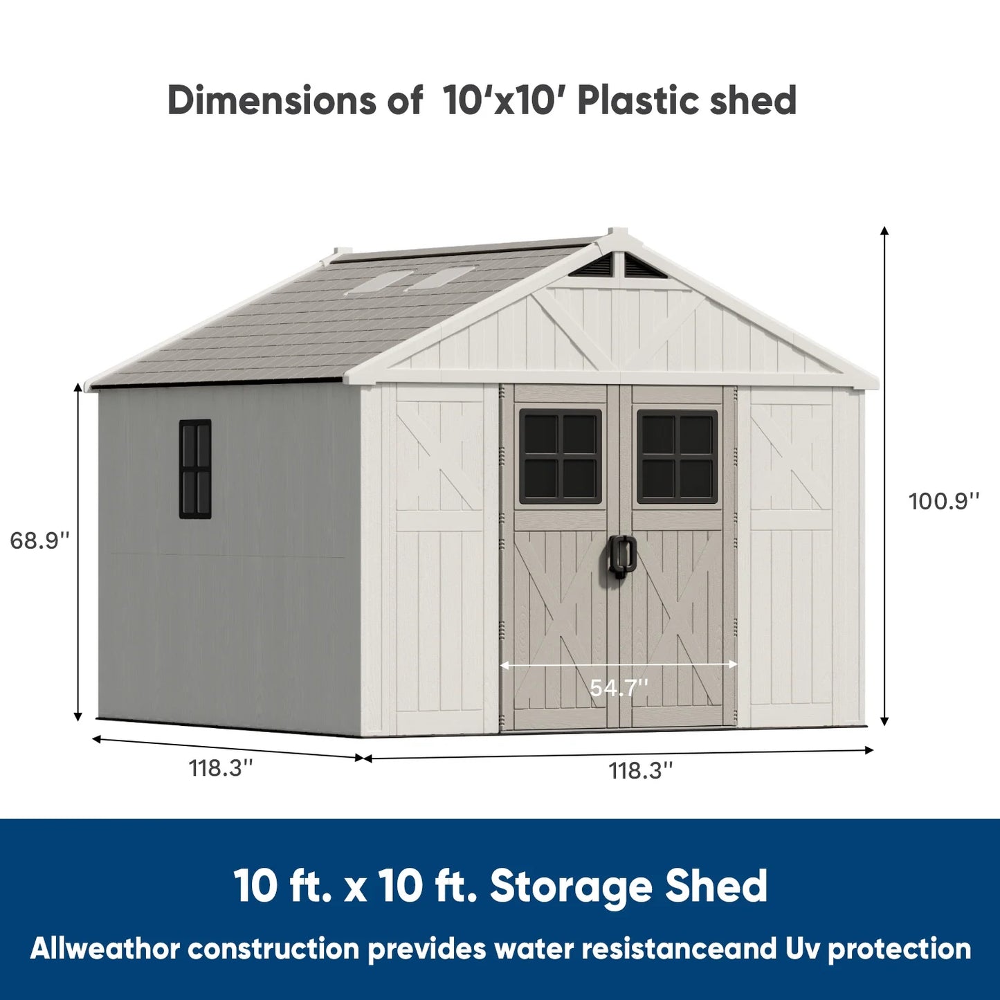 10X10Ft Resin Garden Shed with Skylight & Lock, Weatherproof Outdoor Storage for Tools & Equipment, Beige