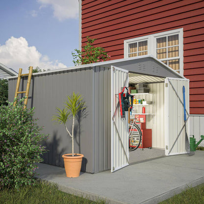 10 Ft. X 8 Ft. Grey Outdoor Storage Metal Shed with Lockable Doors, All Weather Tool Shed for Garden, Backyard, Lawn